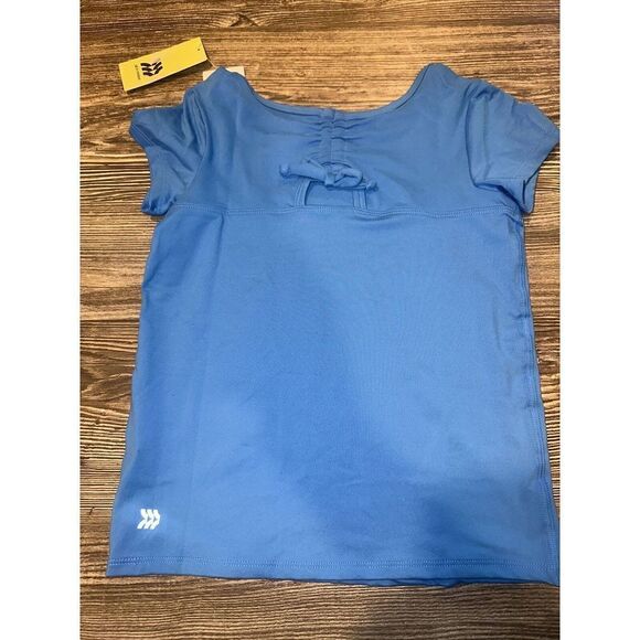 Girls' Short Sleeve Keyhole Back Gym T-Shirt - All in Motion Blue. Size Small. S - Picture 3 of 5